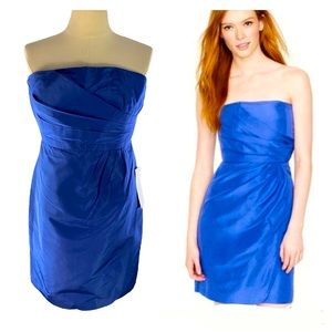 J. Crew Selma Silk Blue Strapless Cocktail Dress Taffeta Size 4 Wedding Silk NEW